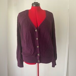 Purple Torrid pointelle sleeve cardigan.